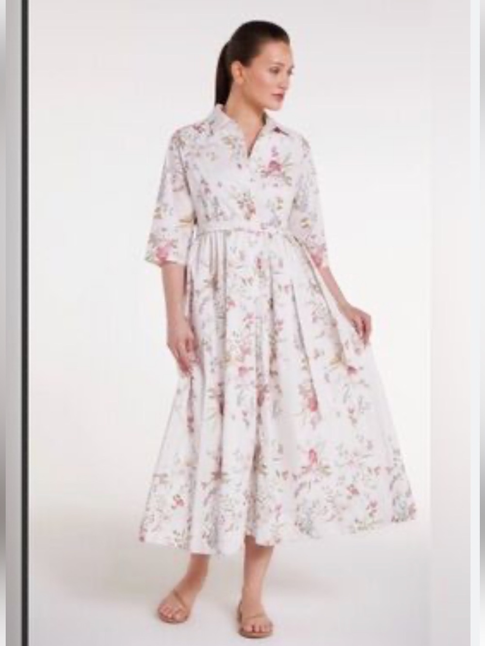 Hermoza luxury resort wear White Floral Button Midi Dress with Tie Waist $288